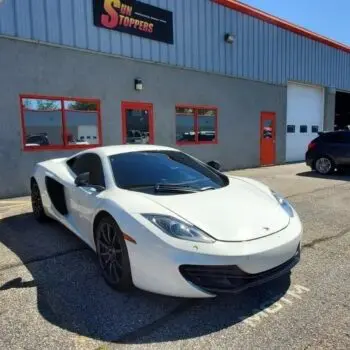 White sports car at tint shop