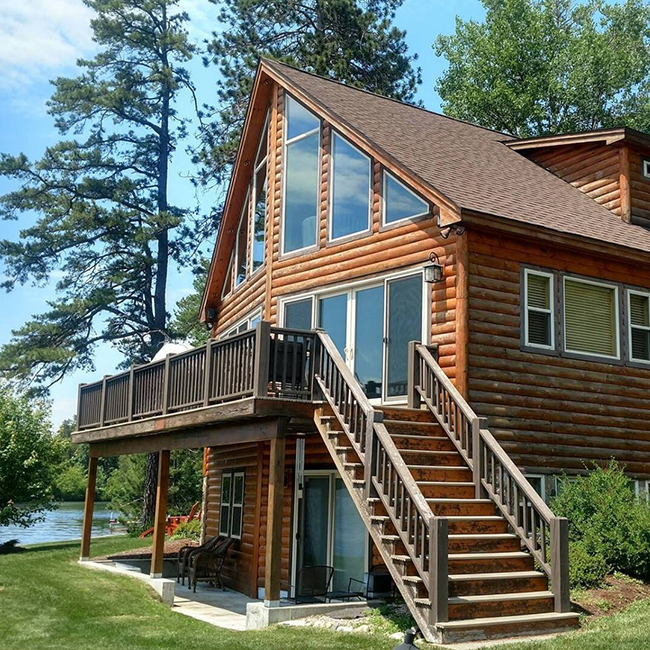 Residential log cabin with tinted windows